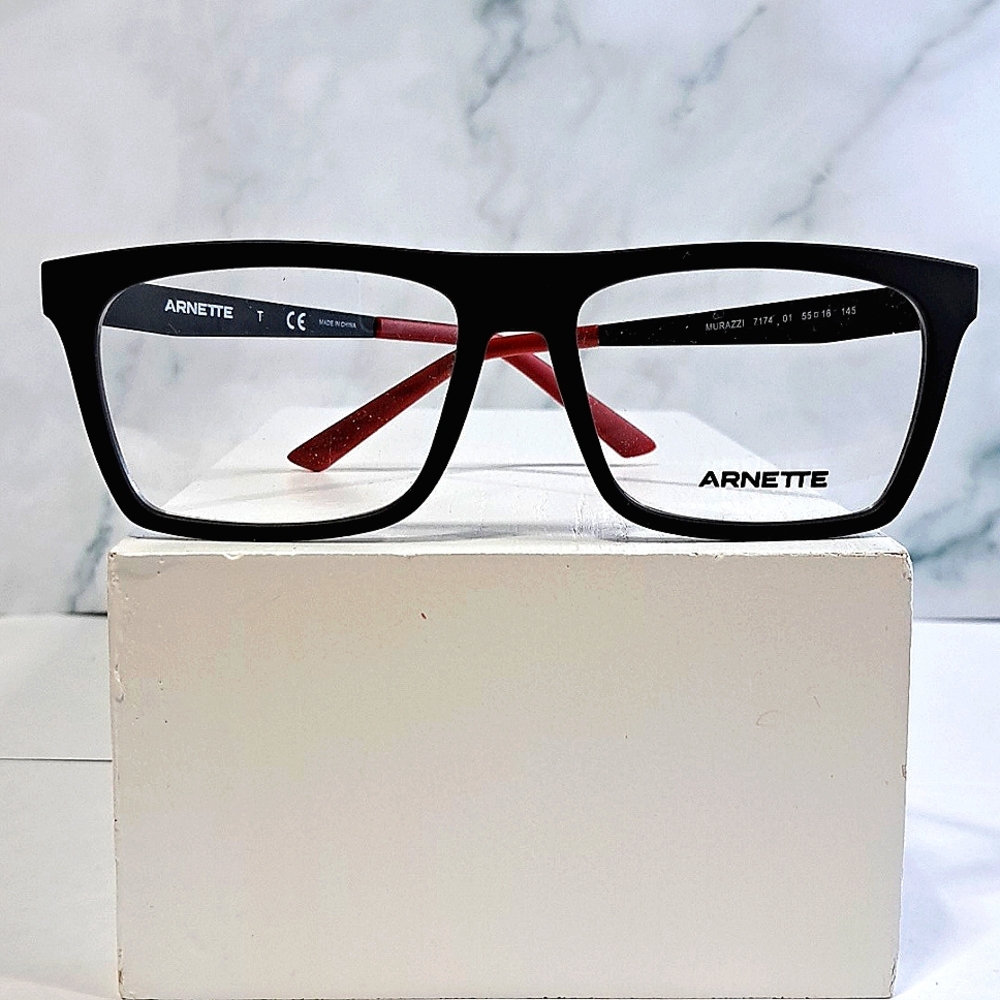 NEW ARNETTE Rx'able Eyeglass Frame, men's modern glasses, black/red 55-16-145